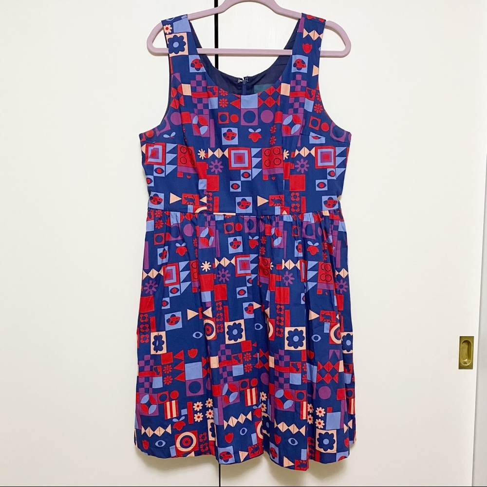 Modcloth "Optimistic Effect" Geometric Print Dress Red Blue XL